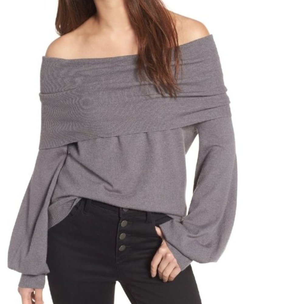 Treasure&Bond Something Navy Off-the-Shoulder Sweater